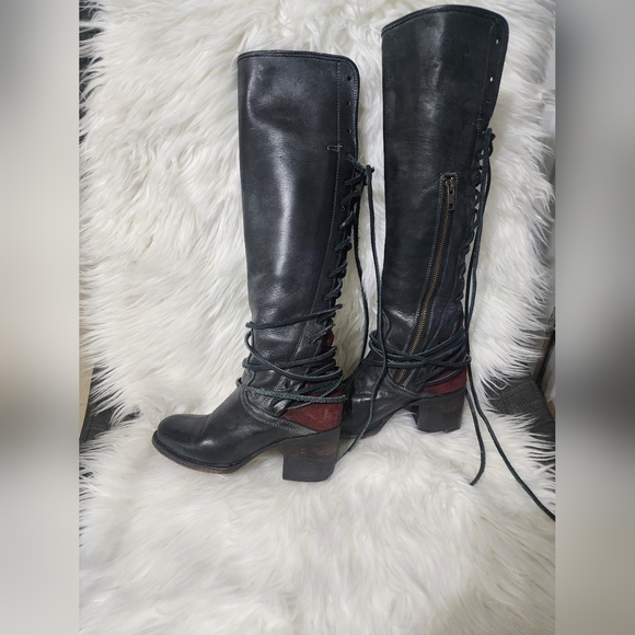 Freebird Coal Black and Red Lace-Up Boots - Picture 4 of 7